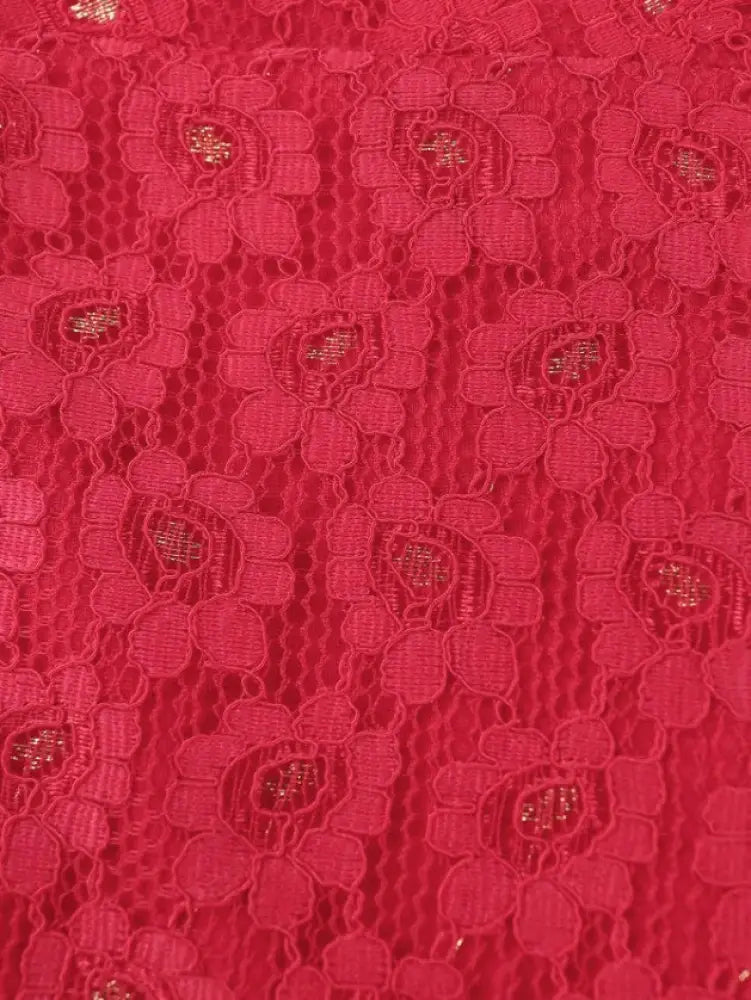 Red V Neck Dress Butterfly Sleeves Bowtie Lace Patchwork