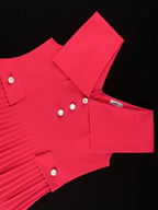 Red V Neck Sleeveless Button High Waist Long Pleated Dress