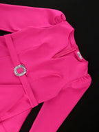 Rose Bodycon Dress V Neck Long Sleeve Ruffles Asymmetrical