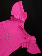Ruffled Short Sleeved Maxi Dress Round Neck Diamond Belt