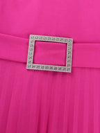 Ruffled Short Sleeved Maxi Dress Round Neck Diamond Belt