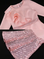 Sequined Peplum Church Dress with Ruffled Long Flare Sleeves