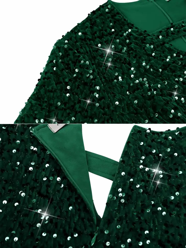 Sequins Velvet Trumpet Dress Short Sleeve Package Hip