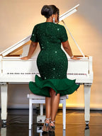 Sequins Velvet Trumpet Dress Short Sleeve Package Hip