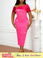 Sexy Birthday Dresses Rose Satin Off Shoulder Gown