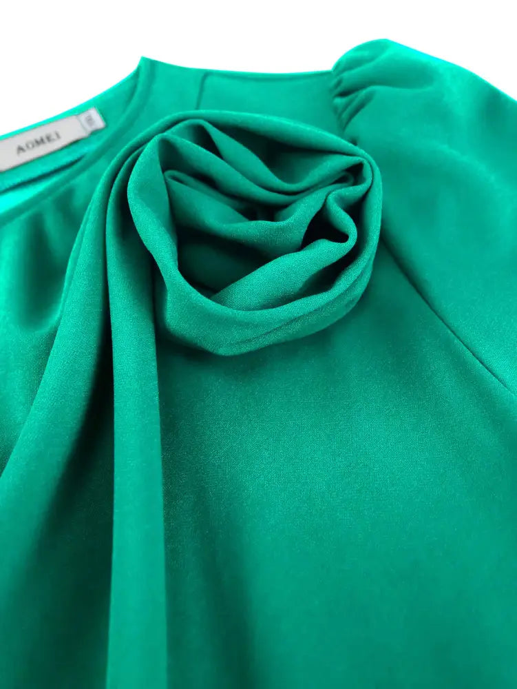 Sexy St Patricks Day Dress Emerald Green 3D Flower Pleated Flirty
