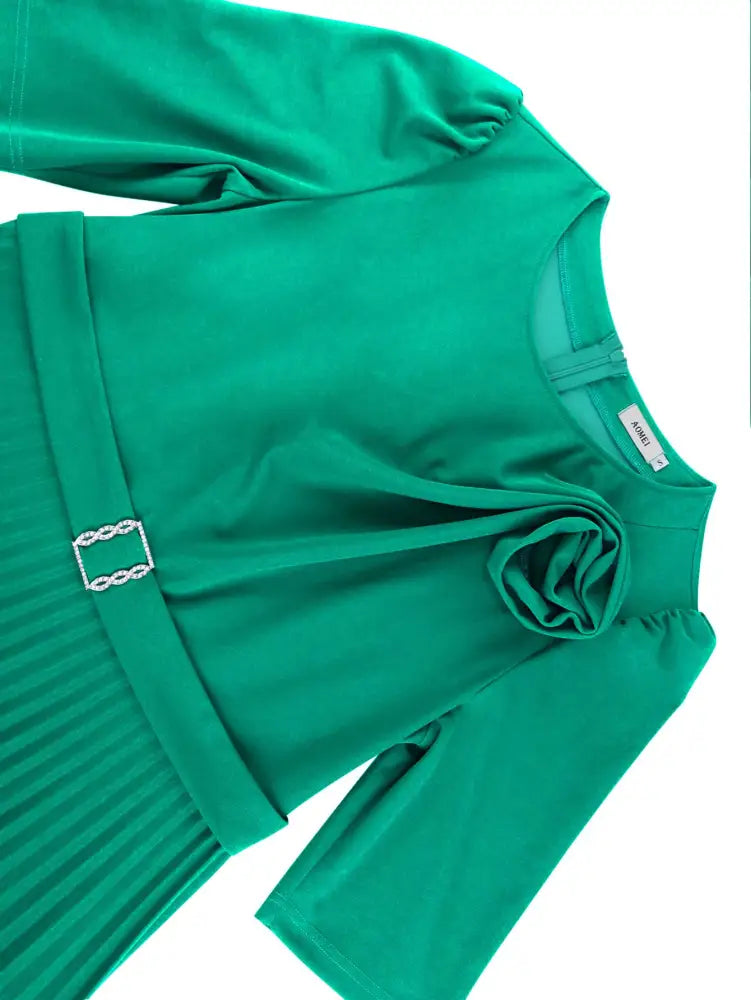 Sexy St Patricks Day Dress Emerald Green 3D Flower Pleated Flirty