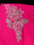 Sheath Midi Dress V Neck Lantern Sleeves Appliques Peplum