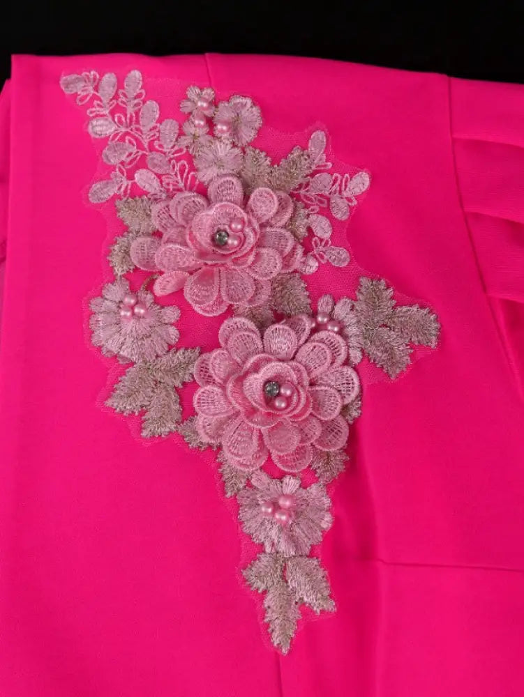 Sheath Midi Dress V Neck Lantern Sleeves Appliques Peplum