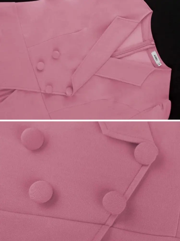 Short Sleeve Office Dress V Neck A Line Pleated with Buttons