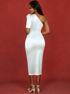 Simple Wedding White Dress One Shoulder Package Hip Dress
