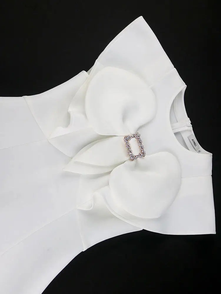 Simple White Wedding Gown O Neck 3D Decoration Bow Dress