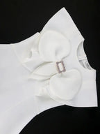 Simple White Wedding Gown O Neck 3D Decoration Bow Dress