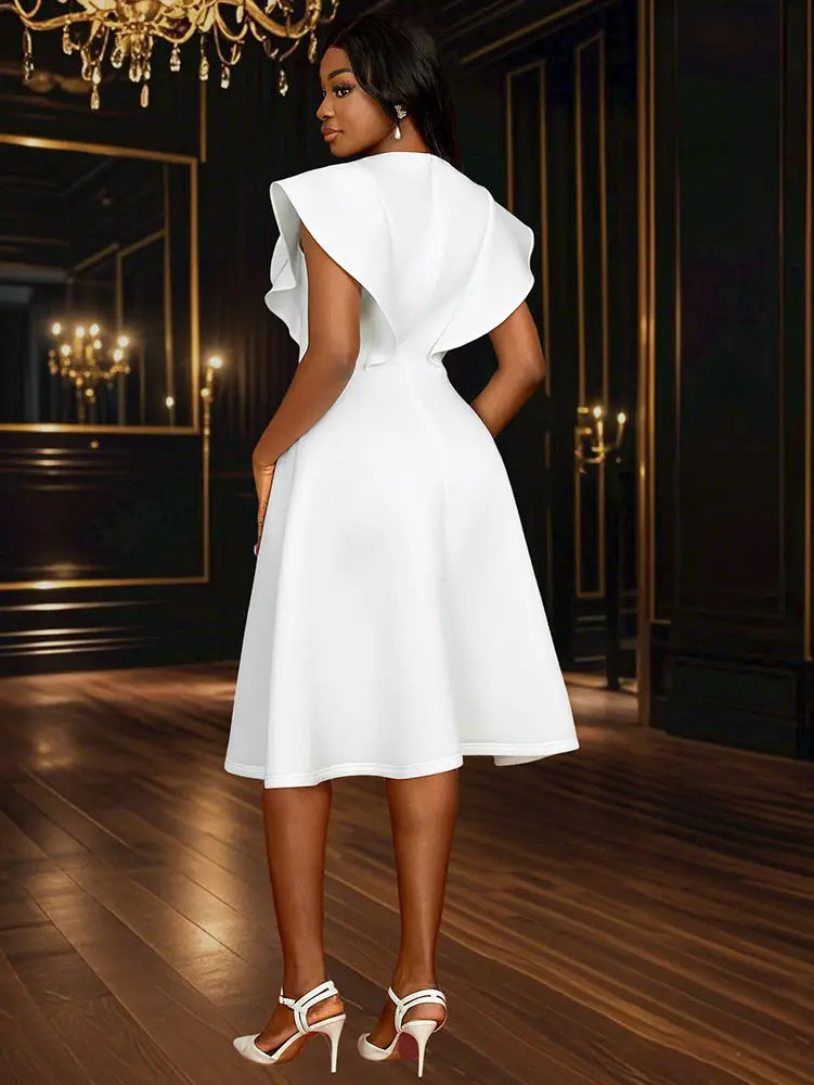 Simple White Wedding Gown O Neck 3D Decoration Bow Dress