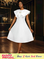 Simple White Wedding Gown O Neck 3D Decoration Bow Dress