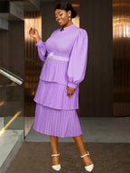 spring wedding dresses Chiffon Lantern Sleeves Pleated Purple