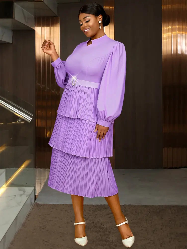 spring wedding dresses Chiffon Lantern Sleeves Pleated Purple