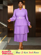 spring wedding dresses Chiffon Lantern Sleeves Pleated Purple