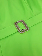 Square Collar Dress Green Short Sleeves Asymmetrical Slit