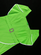 Square Collar Dress Green Short Sleeves Asymmetrical Slit