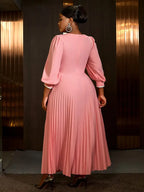 Square Neck Pleated High Waist Color Blocked Maxi Dress Party