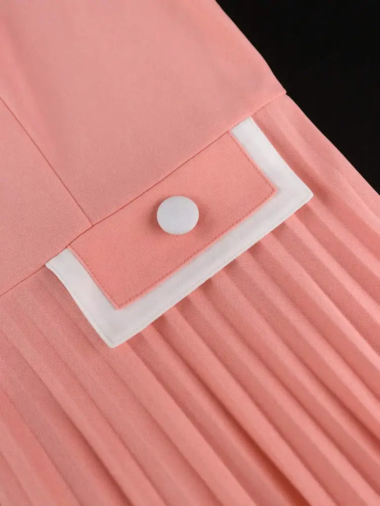 Square Neck Pleated High Waist Color Blocked Maxi Dress Party