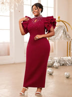 Stand Collar Cut Out Beading Butterfly Sleeve Pencil Dress