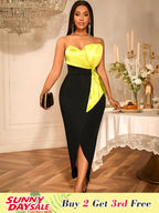 Summer Wedding Guest Dress Bow Strapless Graduation Dress