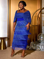 Tassel Maxi Dress Off Shoulder Shawl Sleeve Mesh Patchwork