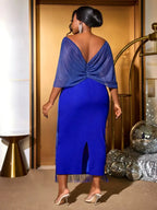 Tassel Maxi Dress Off Shoulder Shawl Sleeve Mesh Patchwork