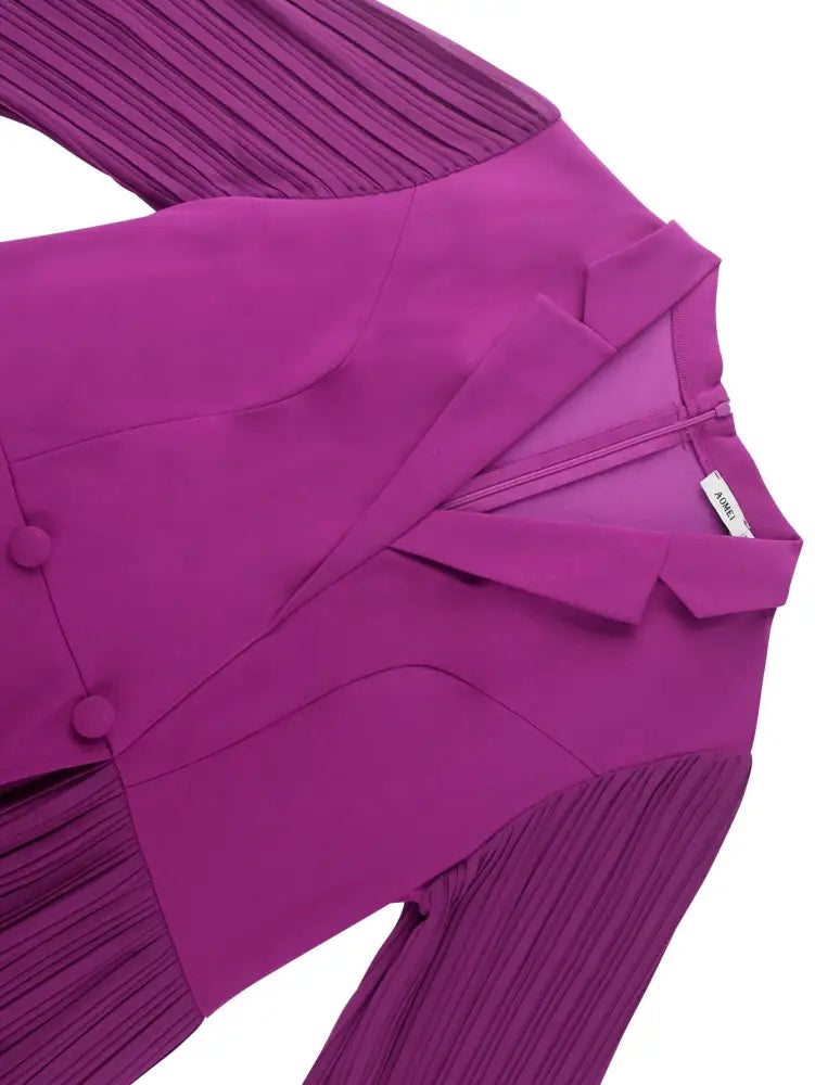 Theory Pleated Midi Dress Purple Bubble Long Sleeved
