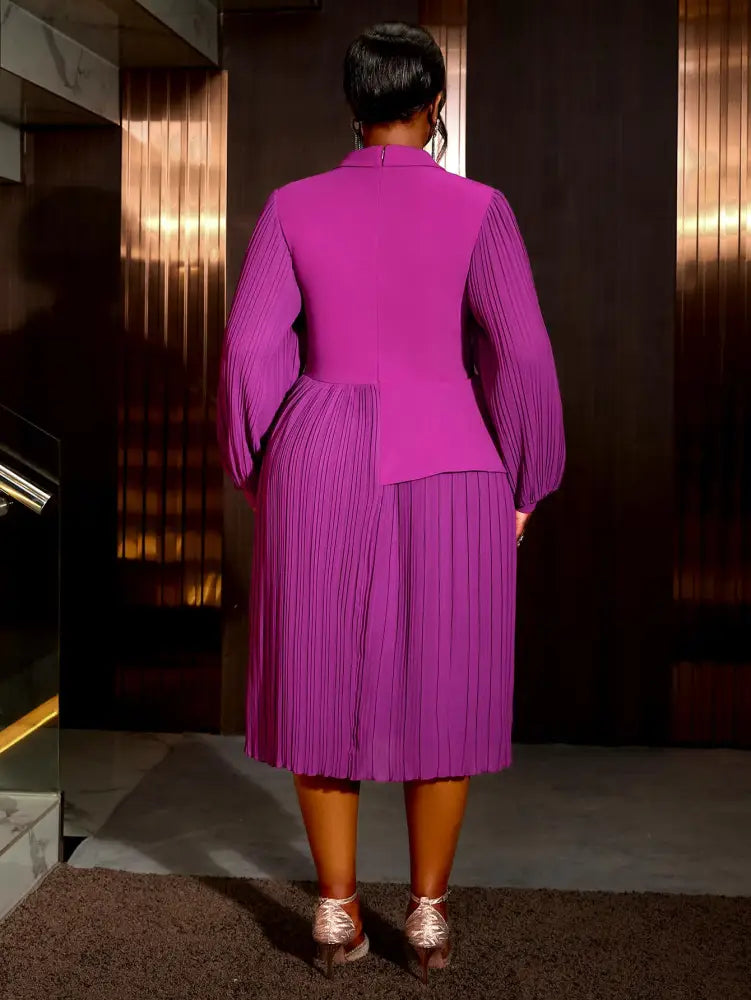 Theory Pleated Midi Dress Purple Bubble Long Sleeved