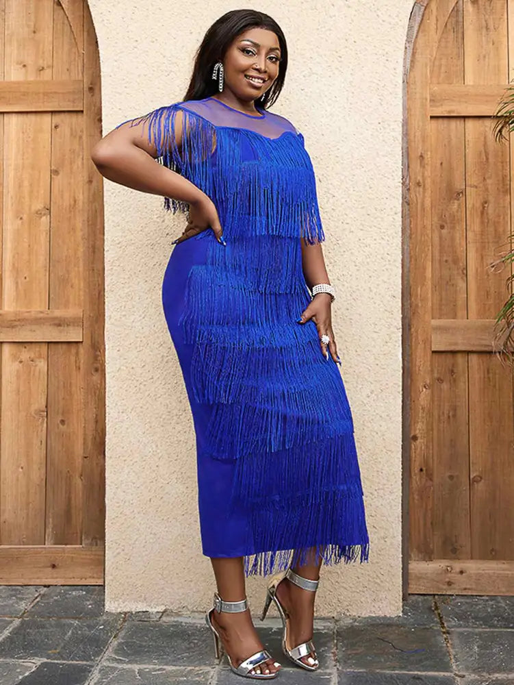 Tulle Party Dress for Women Patchwork Tassel Fringe
