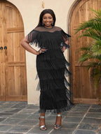Tulle Party Dress for Women Patchwork Tassel Fringe