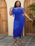 Tulle Party Dress for Women Patchwork Tassel Fringe