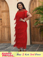 Tulle Party Dress for Women Patchwork Tassel Fringe