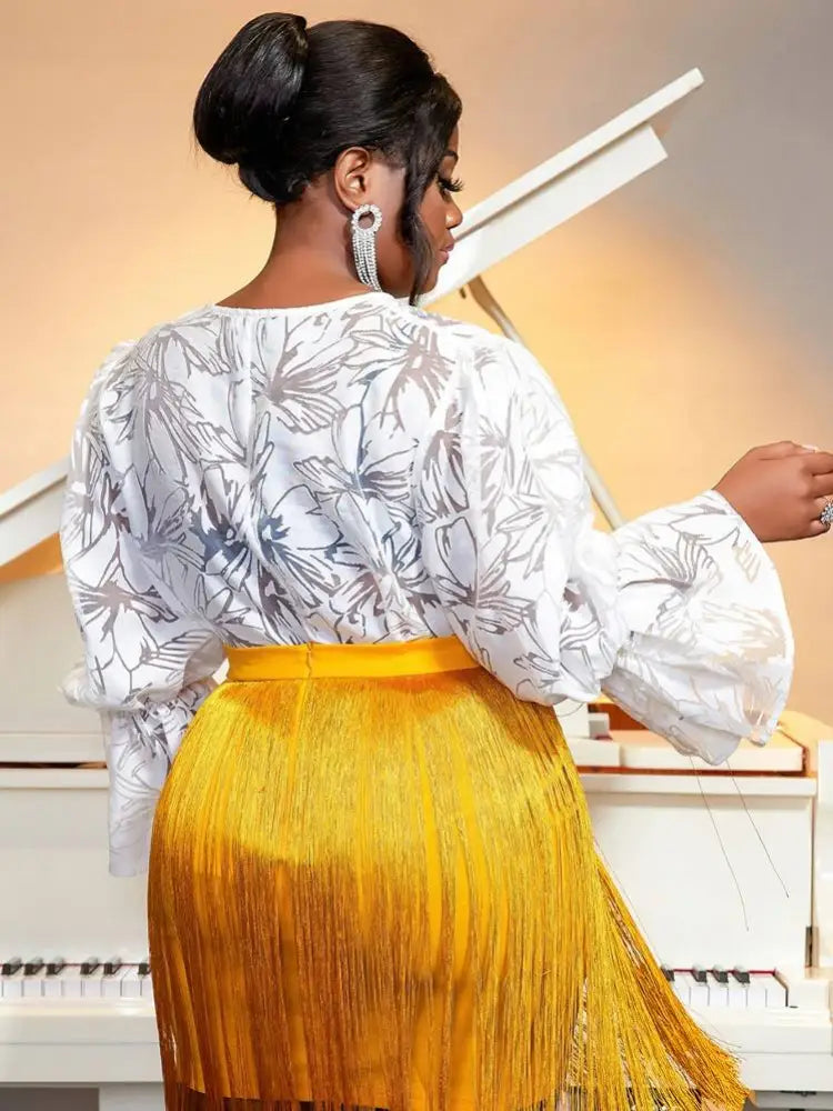 Tulle Sexy Plus Size Party Blouse for Women Ruffles Long Sleeve