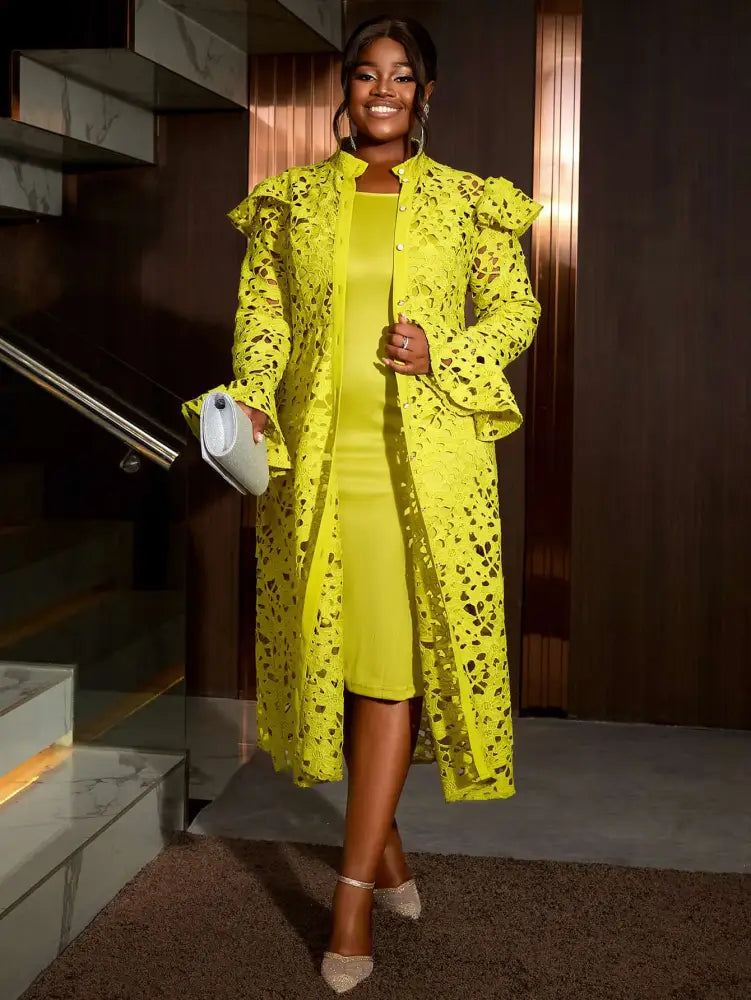 Two Pieces Set Long Flare Sleeves Coat with Spaghetti Strap