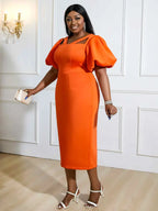 V Neck Cut Out Puff Sleeves Bodycon Party Dresses