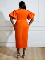 V Neck Cut Out Puff Sleeves Bodycon Party Dresses