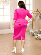 V Neck Dress Puff Half Sleeve Empire Peplum Ruffles Midi