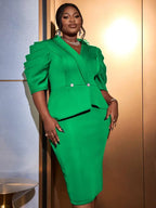 V Neck Dresses Half Puff Sleeve Package Hip High Waist