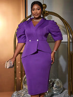 V Neck Dresses Half Puff Sleeve Package Hip High Waist