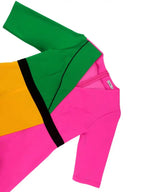 V Neck Three Quarter Sleeves Color Block Bodycon Dress