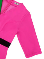 V Neck Three Quarter Sleeves Color Block Bodycon Dress