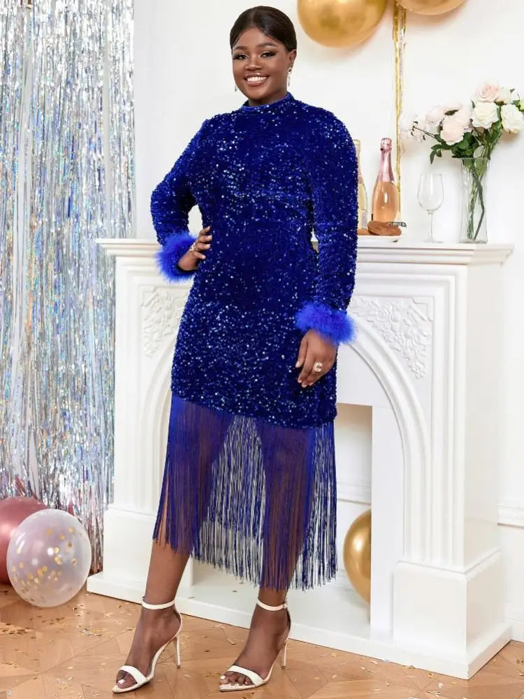 Velvet Glitter Sequins Christmas Party Dress for Women