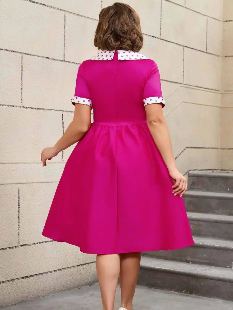 Vintage A Line Polka Dot Dress Contrast Color Design Easter Dresses