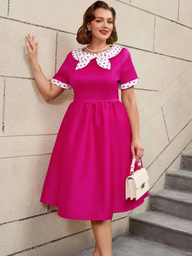 Vintage A Line Polka Dot Dress Contrast Color Design Easter Dresses