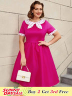Vintage A Line Polka Dot Dress Contrast Color Design Easter Dresses