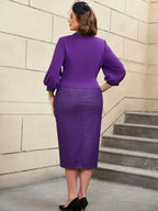 Vintage Digital Print Collar Midi Dress Set Office Style